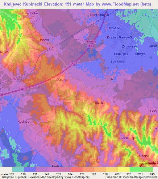 Kraljevec Kupinecki,Croatia Elevation Map