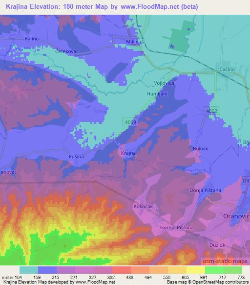 Krajina,Croatia Elevation Map