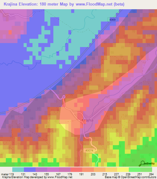 Krajina,Croatia Elevation Map