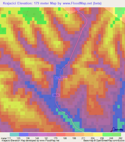 Krajacici,Croatia Elevation Map