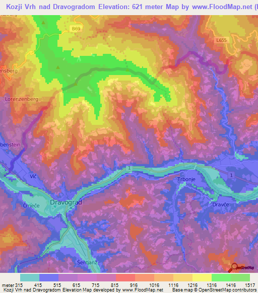 Kozji Vrh nad Dravogradom,Slovenia Elevation Map