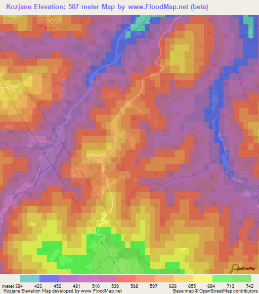 Kozjane,Slovenia Elevation Map