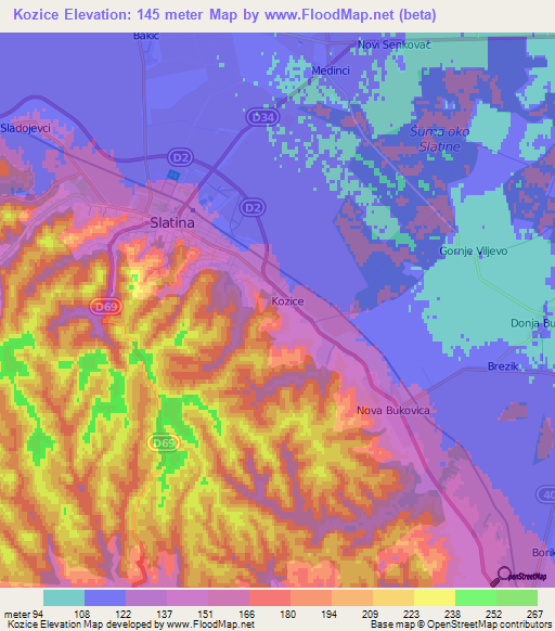 Kozice,Croatia Elevation Map