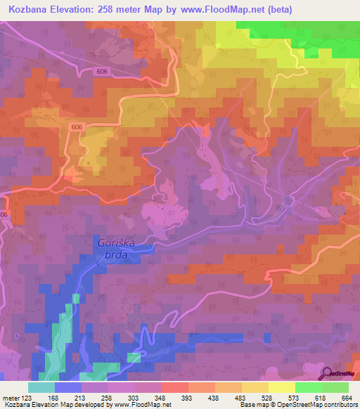 Kozbana,Slovenia Elevation Map