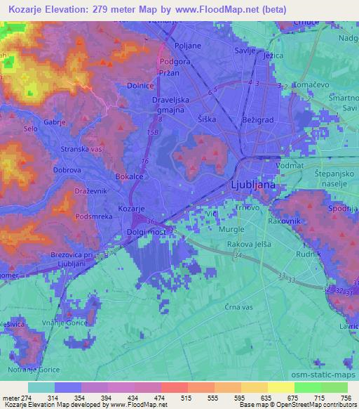 Kozarje,Slovenia Elevation Map
