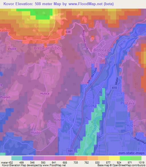 Kovor,Slovenia Elevation Map