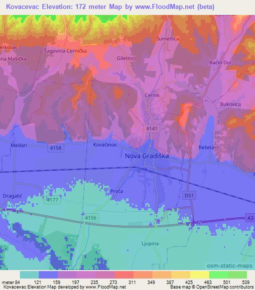 Kovacevac,Croatia Elevation Map