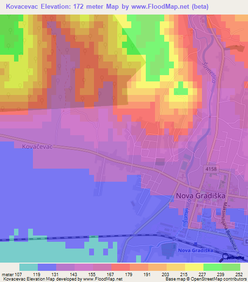 Kovacevac,Croatia Elevation Map