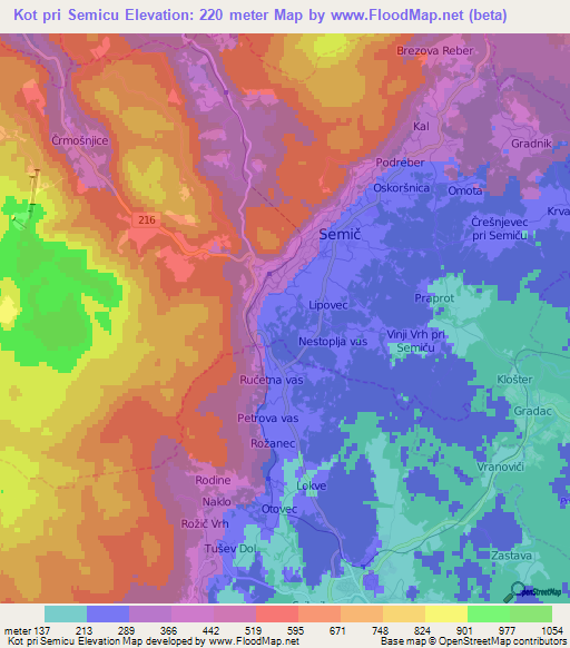 Kot pri Semicu,Slovenia Elevation Map