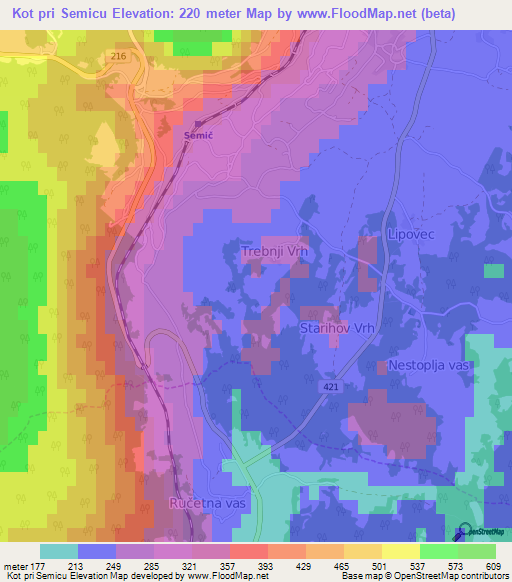 Kot pri Semicu,Slovenia Elevation Map