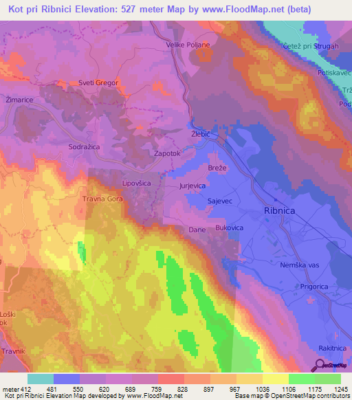 Kot pri Ribnici,Slovenia Elevation Map