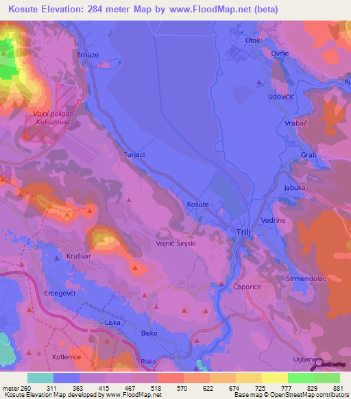 Kosute,Croatia Elevation Map