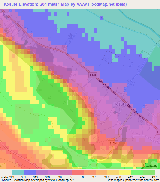 Kosute,Croatia Elevation Map