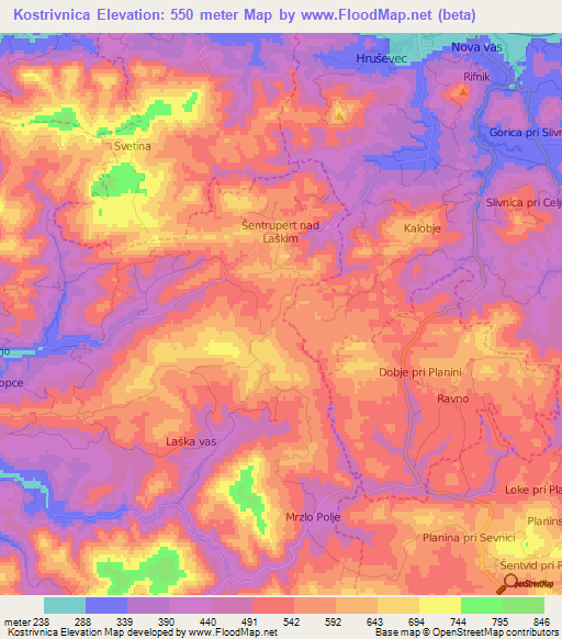 Kostrivnica,Slovenia Elevation Map