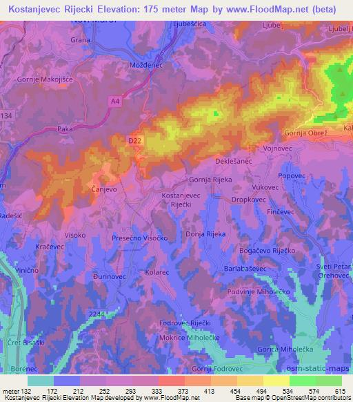 Kostanjevec Rijecki,Croatia Elevation Map