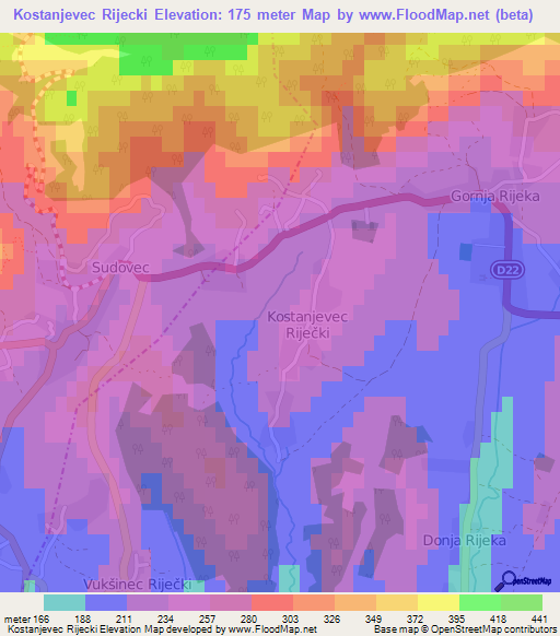 Kostanjevec Rijecki,Croatia Elevation Map