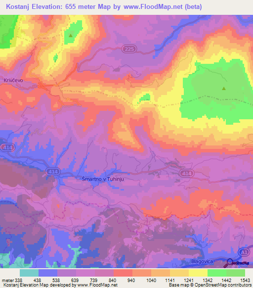 Kostanj,Slovenia Elevation Map