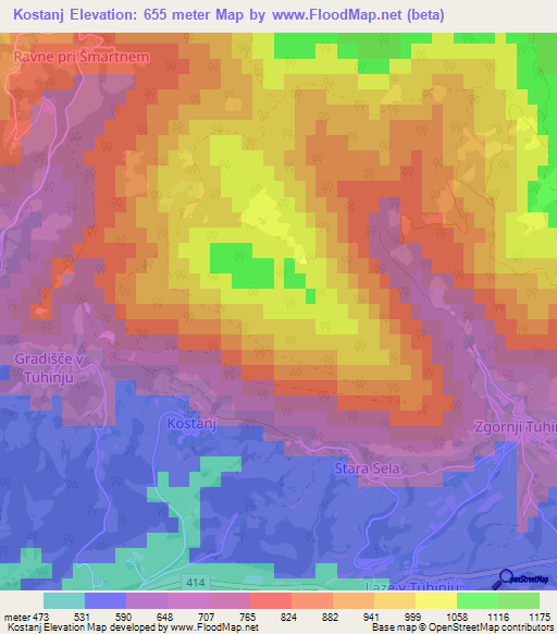 Kostanj,Slovenia Elevation Map