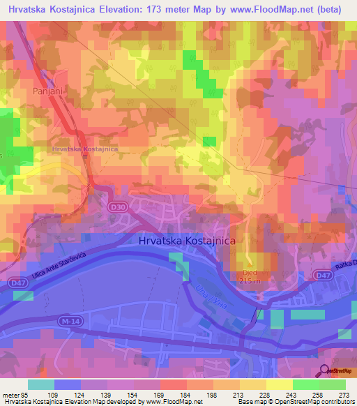 Hrvatska Kostajnica,Croatia Elevation Map