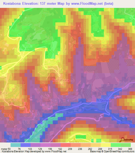 Kostabona,Slovenia Elevation Map