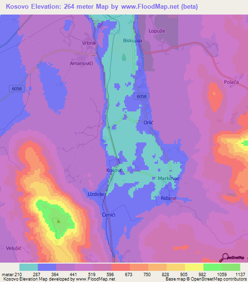 Kosovo,Croatia Elevation Map