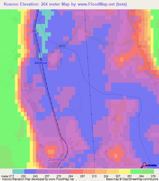 Kosovo,Croatia Elevation Map