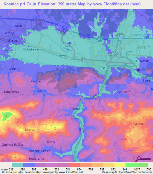 Kosnica pri Celju,Slovenia Elevation Map