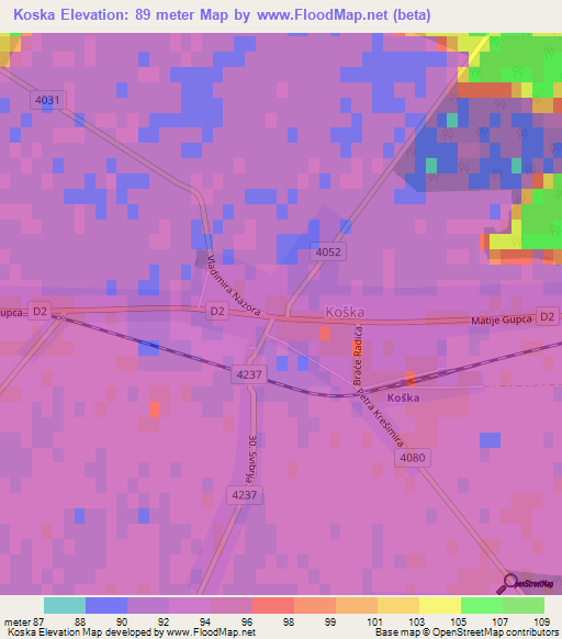 Koska,Croatia Elevation Map