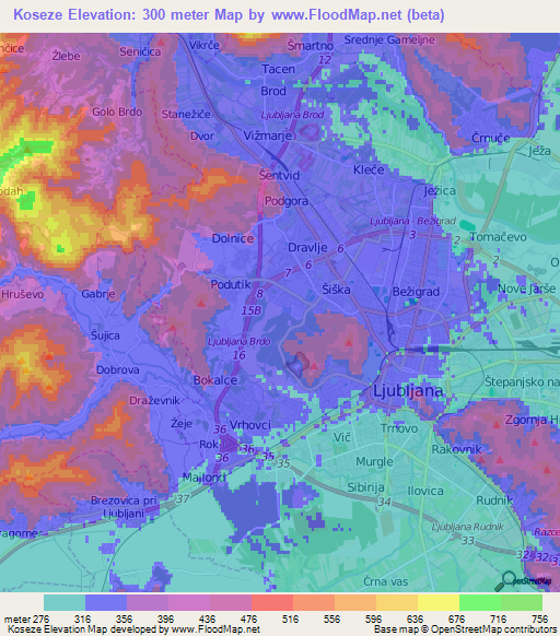 Koseze,Slovenia Elevation Map