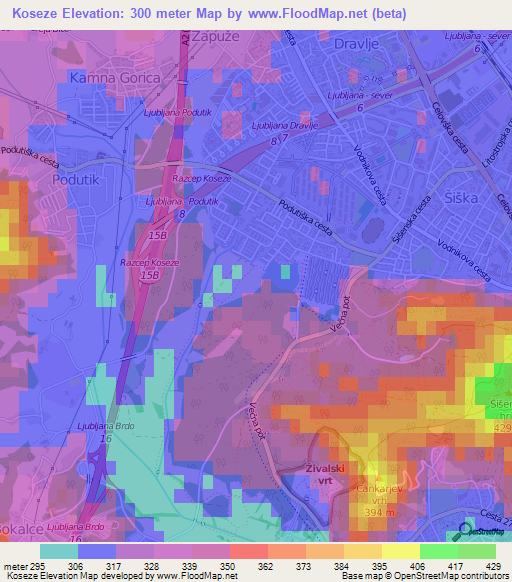 Koseze,Slovenia Elevation Map