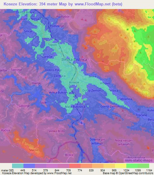 Koseze,Slovenia Elevation Map