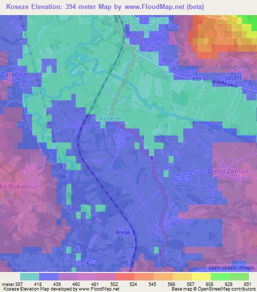 Koseze,Slovenia Elevation Map