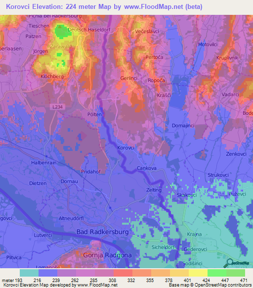 Korovci,Slovenia Elevation Map