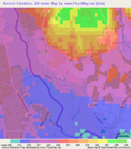 Korovci,Slovenia Elevation Map