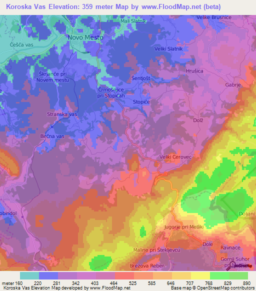 Koroska Vas,Slovenia Elevation Map