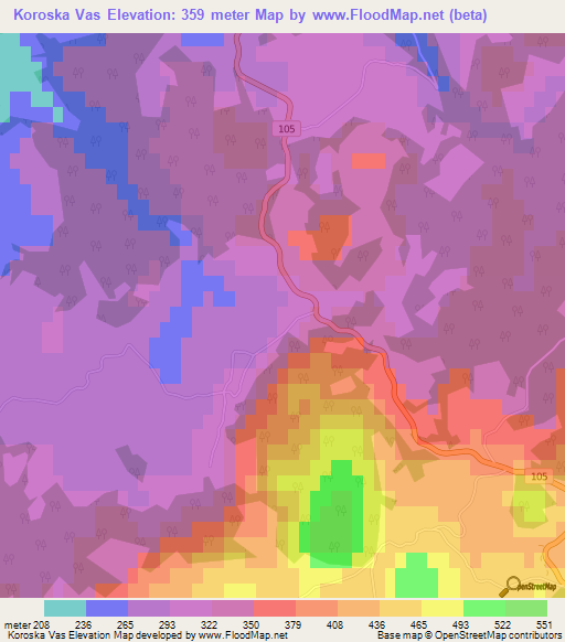 Koroska Vas,Slovenia Elevation Map