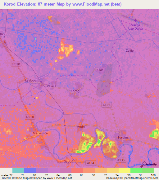 Korod,Croatia Elevation Map