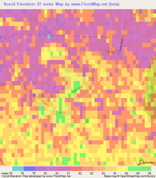 Korod,Croatia Elevation Map