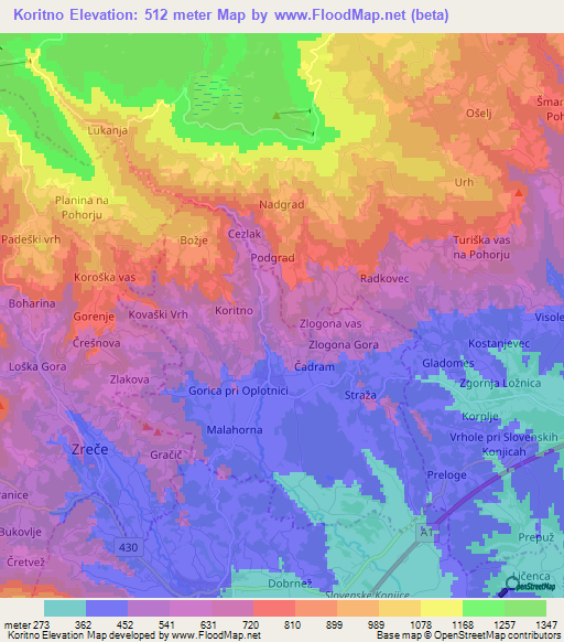 Koritno,Slovenia Elevation Map