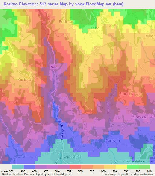 Koritno,Slovenia Elevation Map