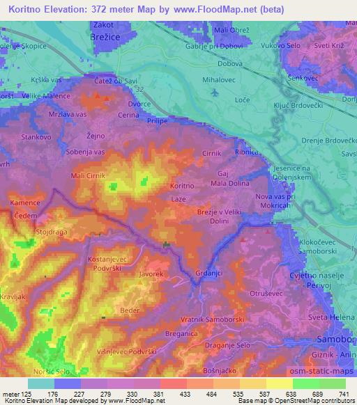 Koritno,Slovenia Elevation Map