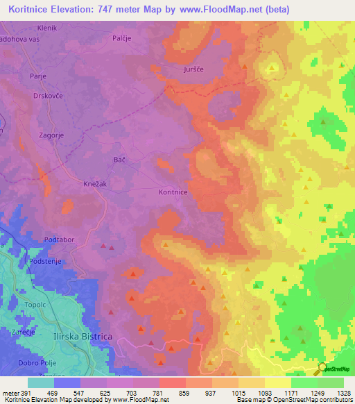 Koritnice,Slovenia Elevation Map