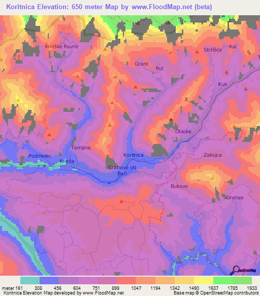 Koritnica,Slovenia Elevation Map