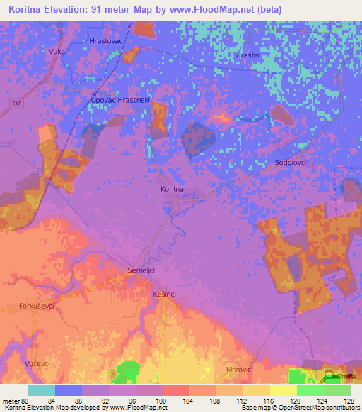 Koritna,Croatia Elevation Map