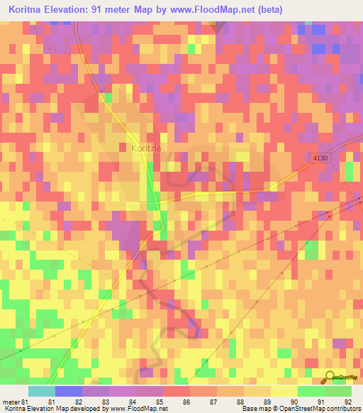 Koritna,Croatia Elevation Map