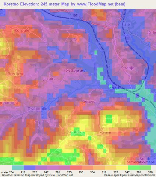 Koretno,Slovenia Elevation Map