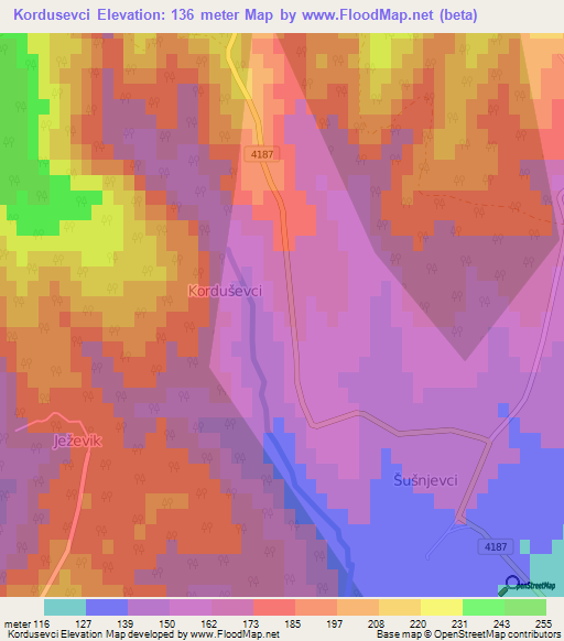 Kordusevci,Croatia Elevation Map