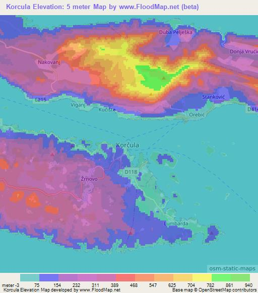 Korcula,Croatia Elevation Map