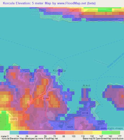 Korcula,Croatia Elevation Map