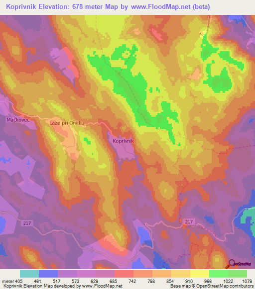 Koprivnik,Slovenia Elevation Map